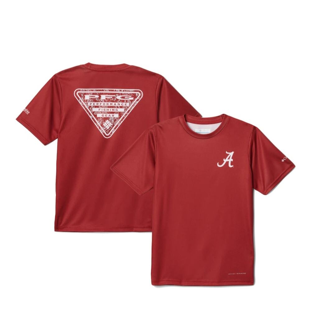 Columbia PFG Alabama Crimson‎ Tide Short Sleeve Shirt Kids Youth Medium (10/12)